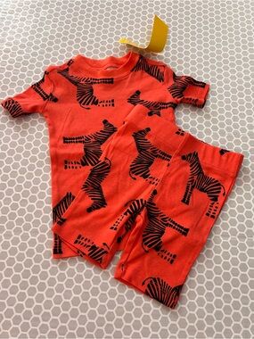 NWT Charlie & Scout Orange with Black Zebra Pajama Set 100% Cotton Print Size 2T